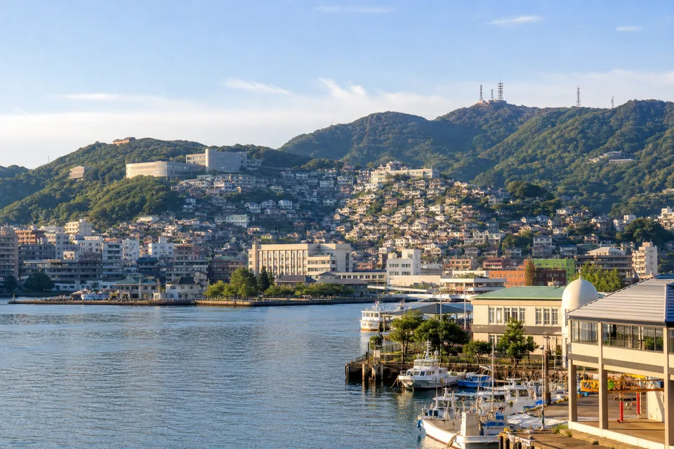 Nagasaki harbor and the surrounding hills